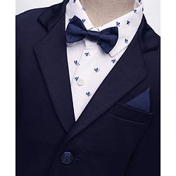 Babyhug Woven Full Sleeves Printed 3 Piece Party Suit With Bow - Navy Blue