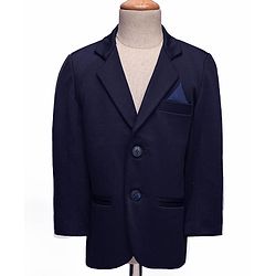 Babyhug Woven Full Sleeves Printed 3 Piece Party Suit With Bow - Navy Blue