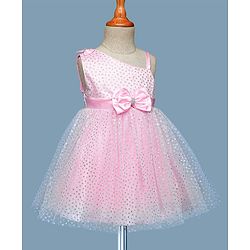 Babyhug 5 Layered With Cotton Lining Sleeveless Mesh Party Dress With Foil Print & Bow Applique - Pink