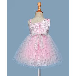 Babyhug 5 Layered With Cotton Lining Sleeveless Mesh Party Dress With Foil Print & Bow Applique - Pink