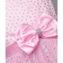 Babyhug 5 Layered With Cotton Lining Sleeveless Mesh Party Dress With Foil Print & Bow Applique - Pink