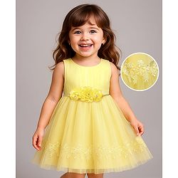 Babyhug 5 Layered With Cotton Lining Fit & Flare Sleeveless Mesh Party Dress With Flower Corsage and Lace Detailing - Pink