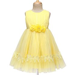 Babyhug 5 Layered With Cotton Lining Fit & Flare Sleeveless Mesh Party Dress With Flower Corsage and Lace Detailing - Pink