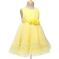 Babyhug 5 Layered With Cotton Lining Fit & Flare Sleeveless Mesh Party Dress With Flower Corsage and Lace Detailing - Pink
