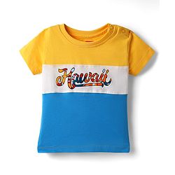 Babyhug Single Jersey Knit Half Sleeves T-Shirt & Short Set With Text Print - Yellow & Blue