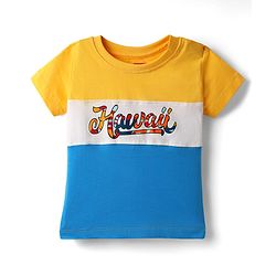 Babyhug Single Jersey Knit Half Sleeves T-Shirt & Short Set With Text Print - Yellow & Blue