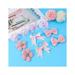 Babyhug Rubber Bands with Bow and Floral Applique Pack of 10 -  Pink