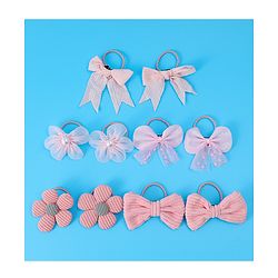 Babyhug Rubber Bands with Bow and Floral Applique Pack of 10 -  Pink