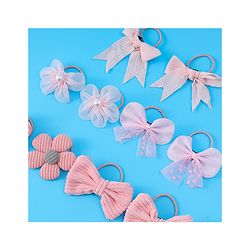 Babyhug Rubber Bands with Bow and Floral Applique Pack of 10 -  Pink
