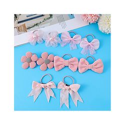Babyhug Rubber Bands with Bow and Floral Applique Pack of 10 -  Pink