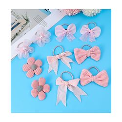Babyhug Rubber Bands with Bow and Floral Applique Pack of 10 -  Pink
