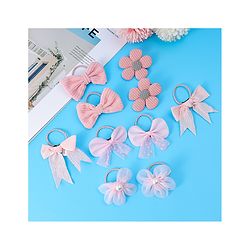 Babyhug Rubber Bands with Bow and Floral Applique Pack of 10 -  Pink