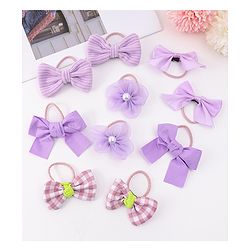 Babyhug Rubber Bands with Bow and Floral Applique Pack of 10 - Lilac