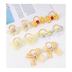 Babyhug Free Size Rubber Bands with Bow and Floral Applique Pack of 10 - Yellow