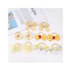 Babyhug Free Size Rubber Bands with Bow and Floral Applique Pack of 10 - Yellow