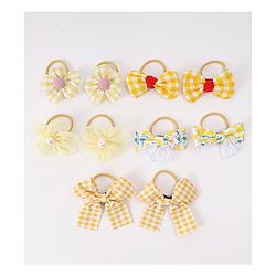 Babyhug Free Size Rubber Bands with Bow and Floral Applique Pack of 10 - Yellow