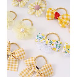 Babyhug Free Size Rubber Bands with Bow and Floral Applique Pack of 10 - Yellow