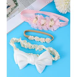 Babyhug Free Size Headbands with Floral & Bow Pack of 3 - Multicolor