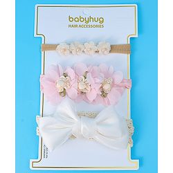 Babyhug Free Size Headbands with Floral & Bow Pack of 3 - Multicolor