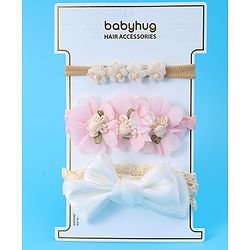 Babyhug Free Size Headbands with Floral & Bow Pack of 3 - Multicolor
