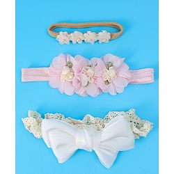 Babyhug Free Size Headbands with Floral & Bow Pack of 3 - Multicolor