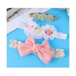 Babyhug Bow & Floral Applique Headband  Pack of 3 Print - White & Pink