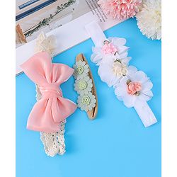 Babyhug Bow & Floral Applique Headband  Pack of 3 Print - White & Pink