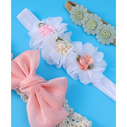 Babyhug Bow & Floral Applique Headband  Pack of 3 Print - White & Pink
