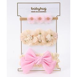 Babyhug Headbands with Floral Applique Pack of 3 - Pink & Peach