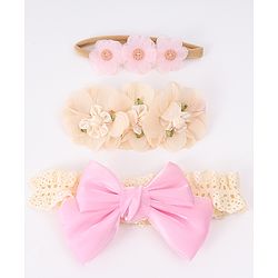 Babyhug Headbands with Floral Applique Pack of 3 - Pink & Peach