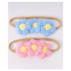 Babyhug Headbands with Floral Applique Pack of 2 - Blue and Pink