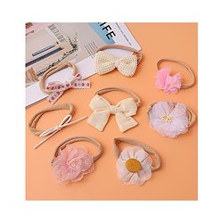 Babyhug Free Size Headbands With Floral & Bow Applique Pack Of 8 - Multi Colour