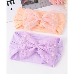 Babyhug Headbands with Bow Applique Pack of 2 - Peach & Purple