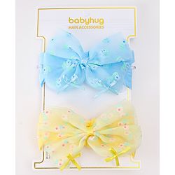 Babyhug Free Size Headband With Bow Applique Pack of 2 - Blue & Yellow