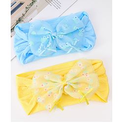Babyhug Free Size Headband With Bow Applique Pack of 2 - Blue & Yellow