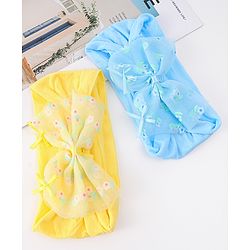Babyhug Free Size Headband With Bow Applique Pack of 2 - Blue & Yellow