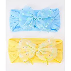 Babyhug Free Size Headband With Bow Applique Pack of 2 - Blue & Yellow