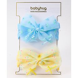 Babyhug Free Size Headband With Bow Applique Pack of 2 - Blue & Yellow