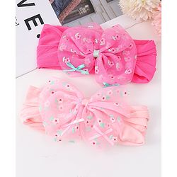 Babyhug Free Size Headband With Bow Applique Pack of 2 - Pink & Fuchsia