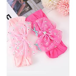 Babyhug Free Size Headband With Bow Applique Pack of 2 - Pink & Fuchsia