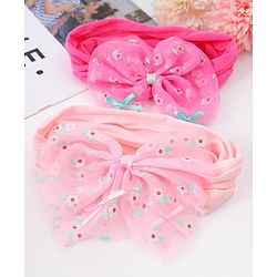 Babyhug Free Size Headband With Bow Applique Pack of 2 - Pink & Fuchsia