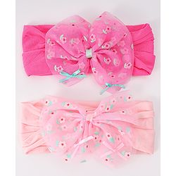 Babyhug Free Size Headband With Bow Applique Pack of 2 - Pink & Fuchsia