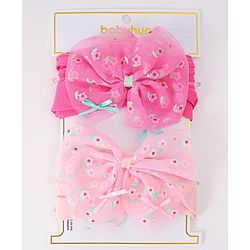 Babyhug Free Size Headband With Bow Applique Pack of 2 - Pink & Fuchsia