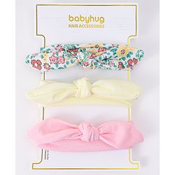 Babyhug Headbands with Bow Applique & Floral Print Pack of 3 Free Size - Multicolor