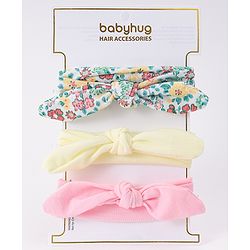 Babyhug Headbands with Bow Applique & Floral Print Pack of 3 Free Size - Multicolor