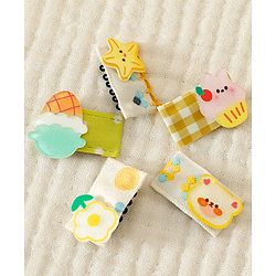 Babyhug Hair Clips with Bear Floral & Cupcake Applique Pack of 5 - Yellow & White