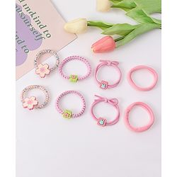 Babyhug Free Size Floral Rubber Bands Pack of 8 - Pink
