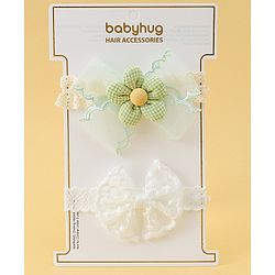Babyhug Headbands with Floral Applique Pack of 2 - Offwhite & Light Green