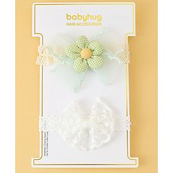 Babyhug Headbands with Floral Applique Pack of 2 - Offwhite & Light Green