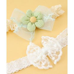 Babyhug Headbands with Floral Applique Pack of 2 - Offwhite & Light Green